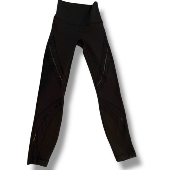 Lululemon High Times Metta Mesh Full On Luxtreme Mesh Cutout Black Leggings Sz 6 - Picture 2 of 3